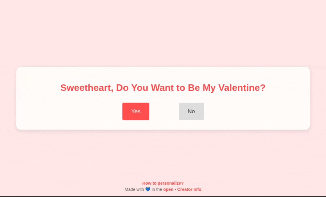 Do You Want To Be My Valentine? Site Demo