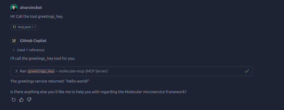 Moleculer MCP in action.