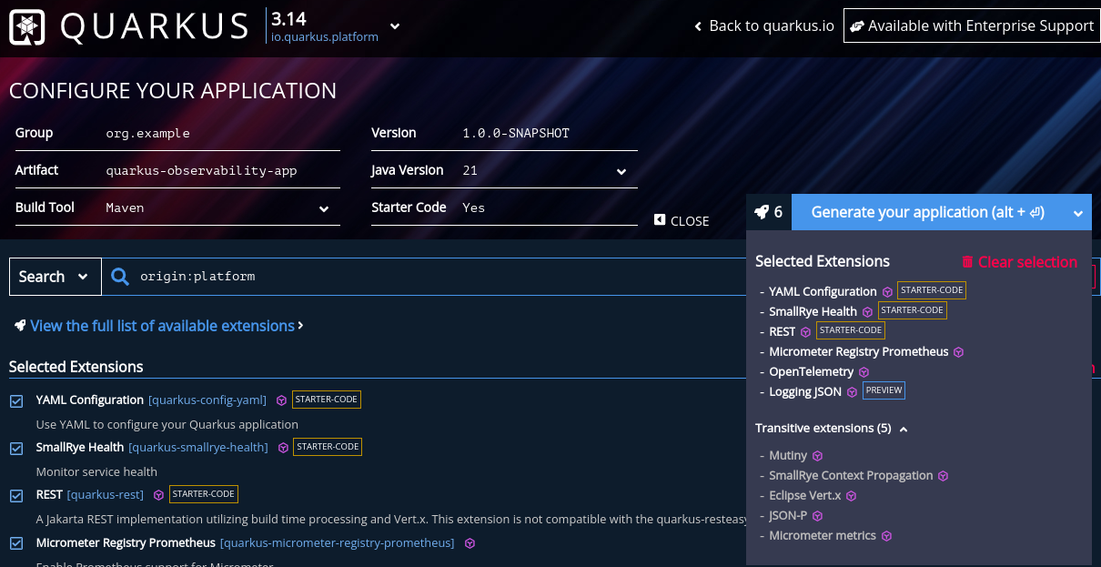 Quarkus Application Generator