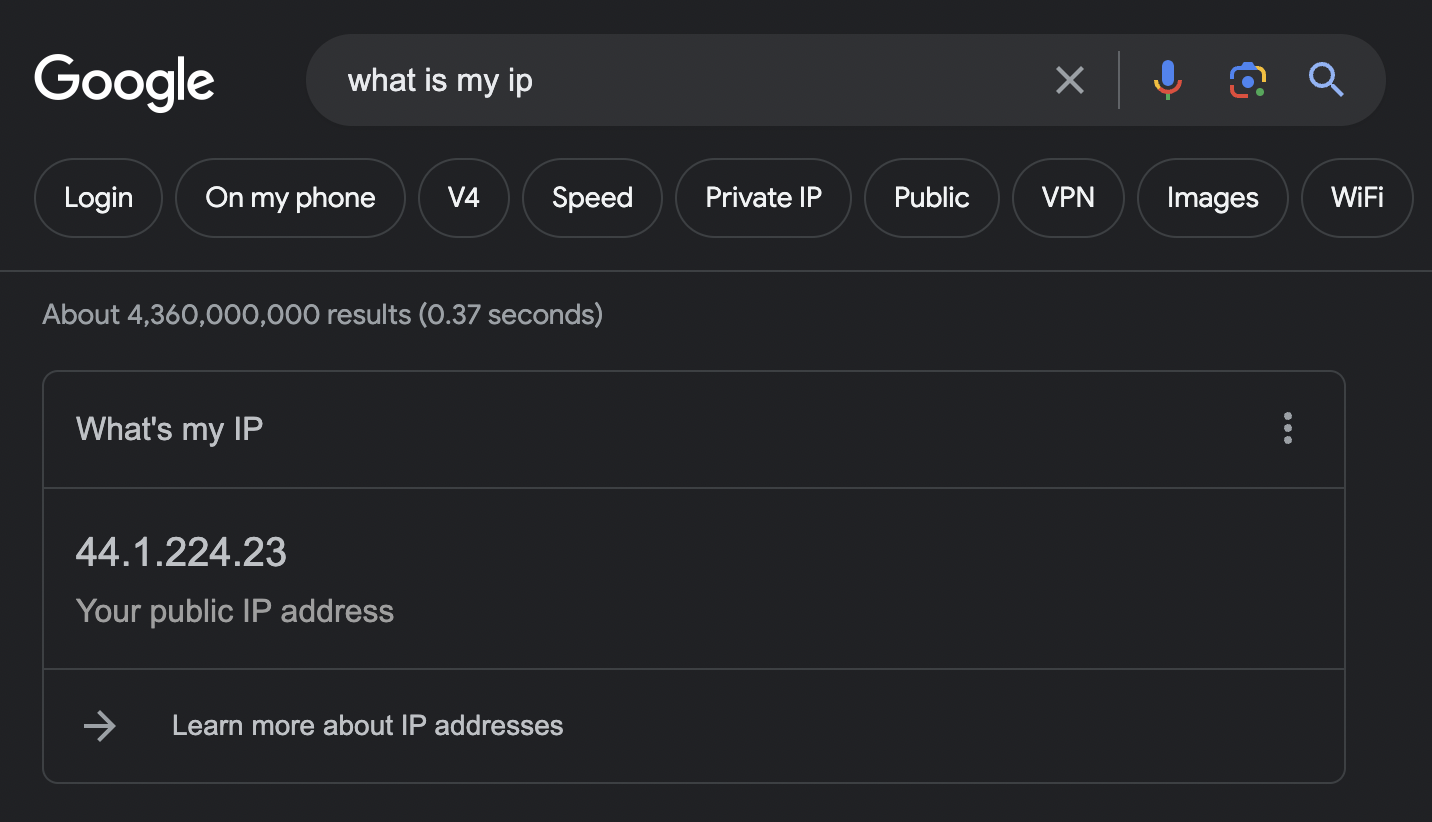 "What is my ip?" Google search