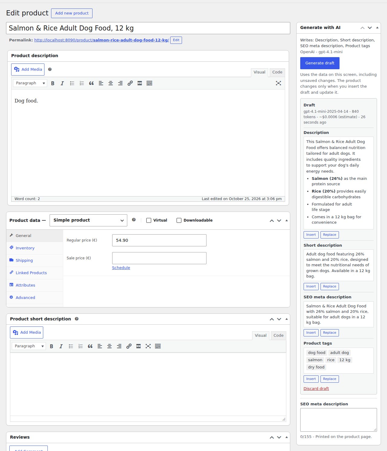 Draft in the side panel