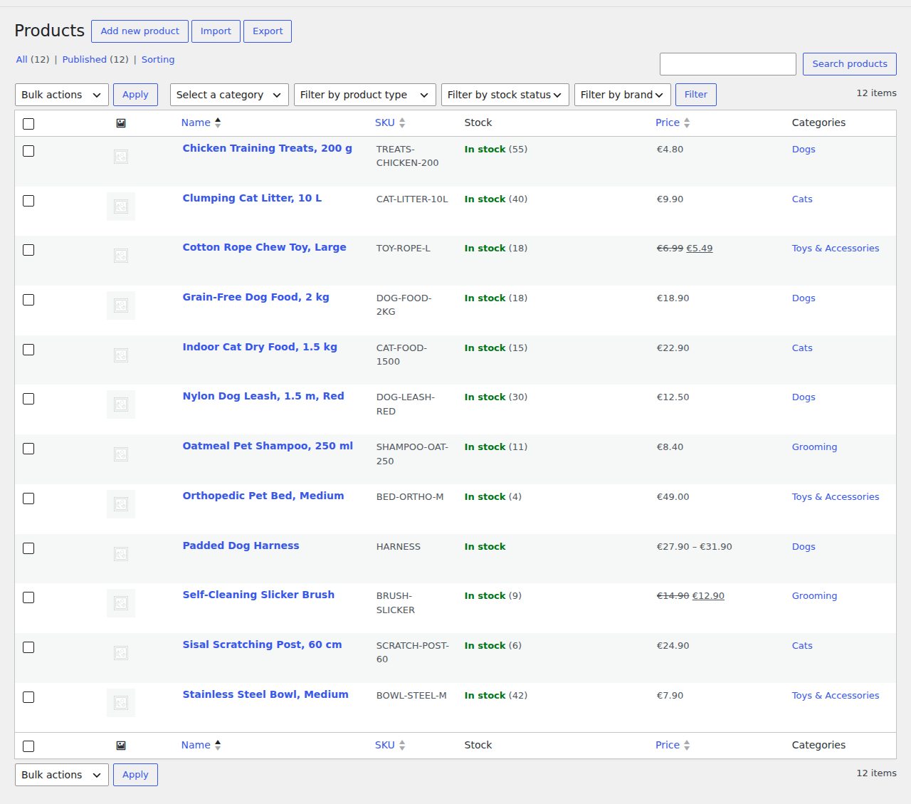 WooCommerce products after the sync