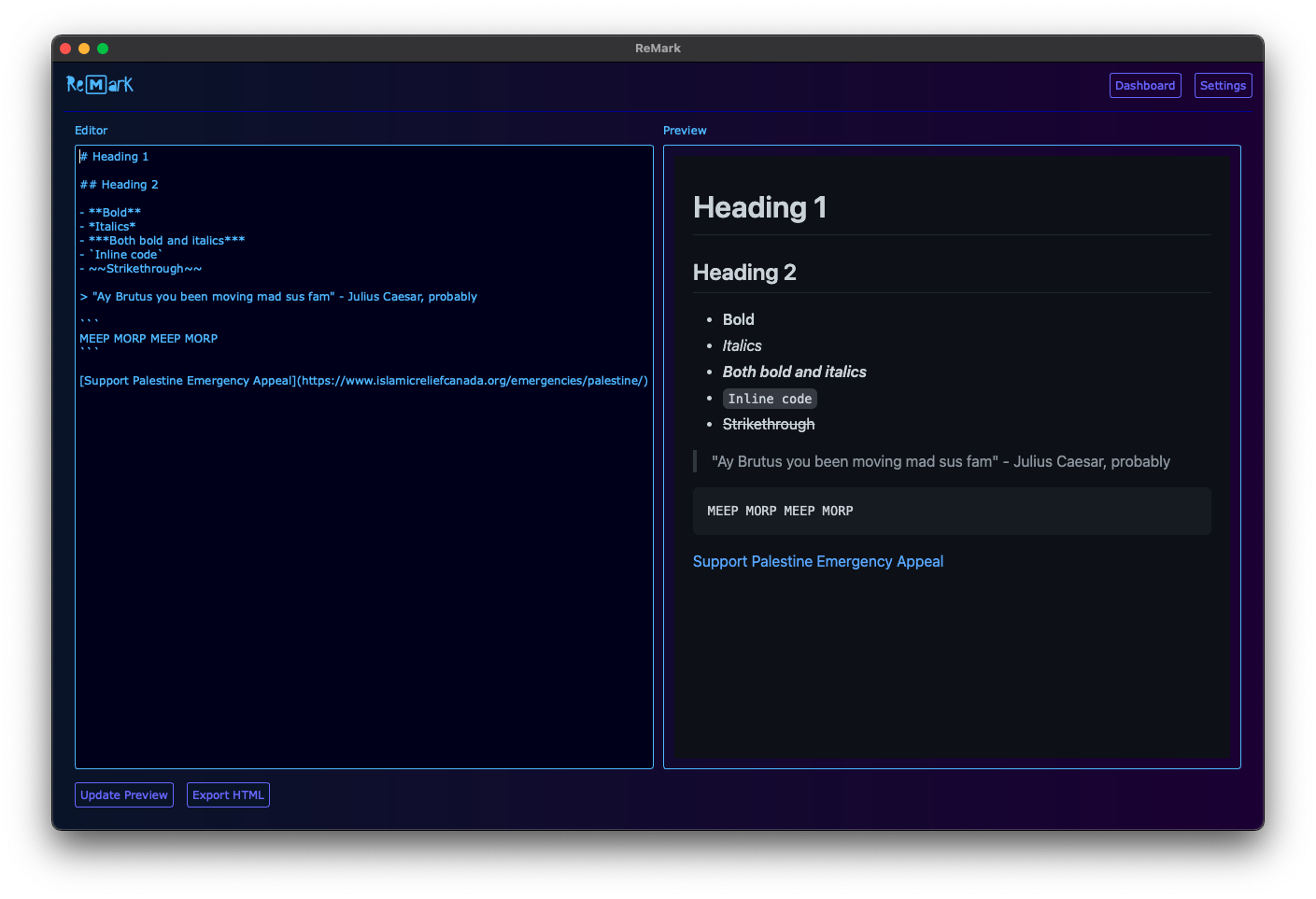 Dark UI Dark Preview Markdown Screenshot