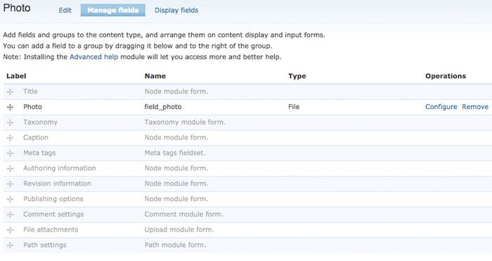 Photo field settings