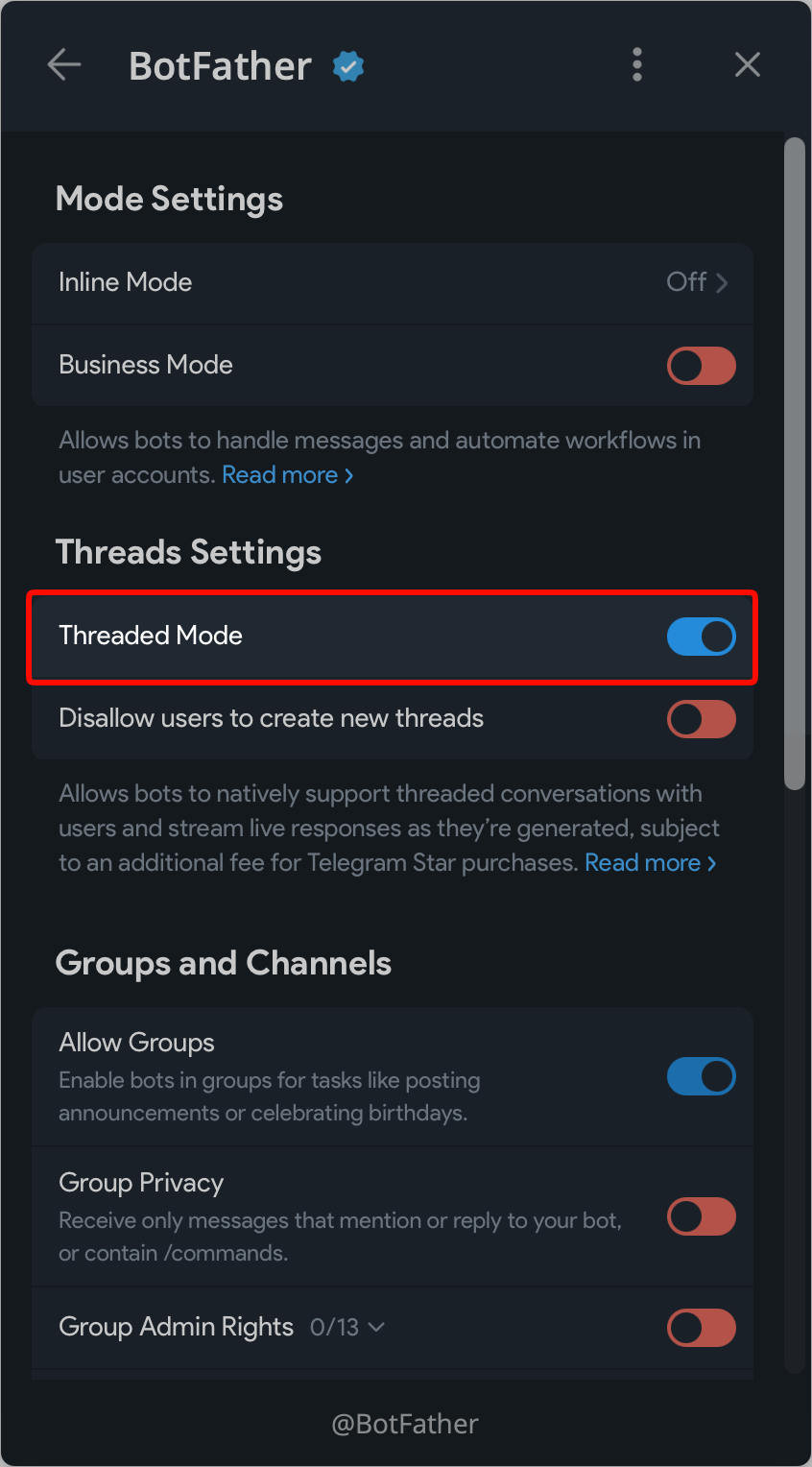 Enable Threaded Mode in Bot Settings