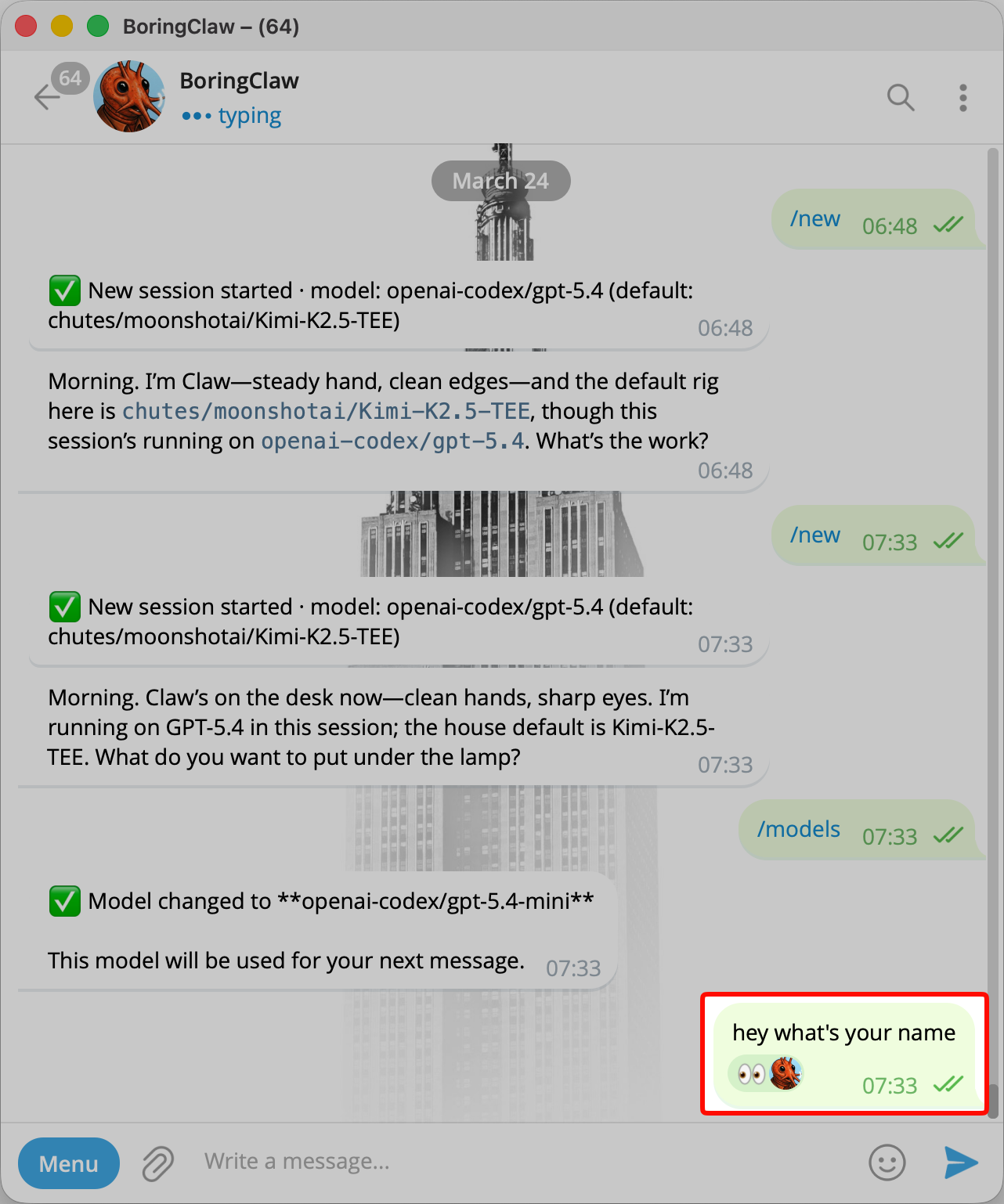 Telegram message showing ack reactions on a user message