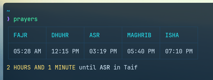 Prayer times in terminal