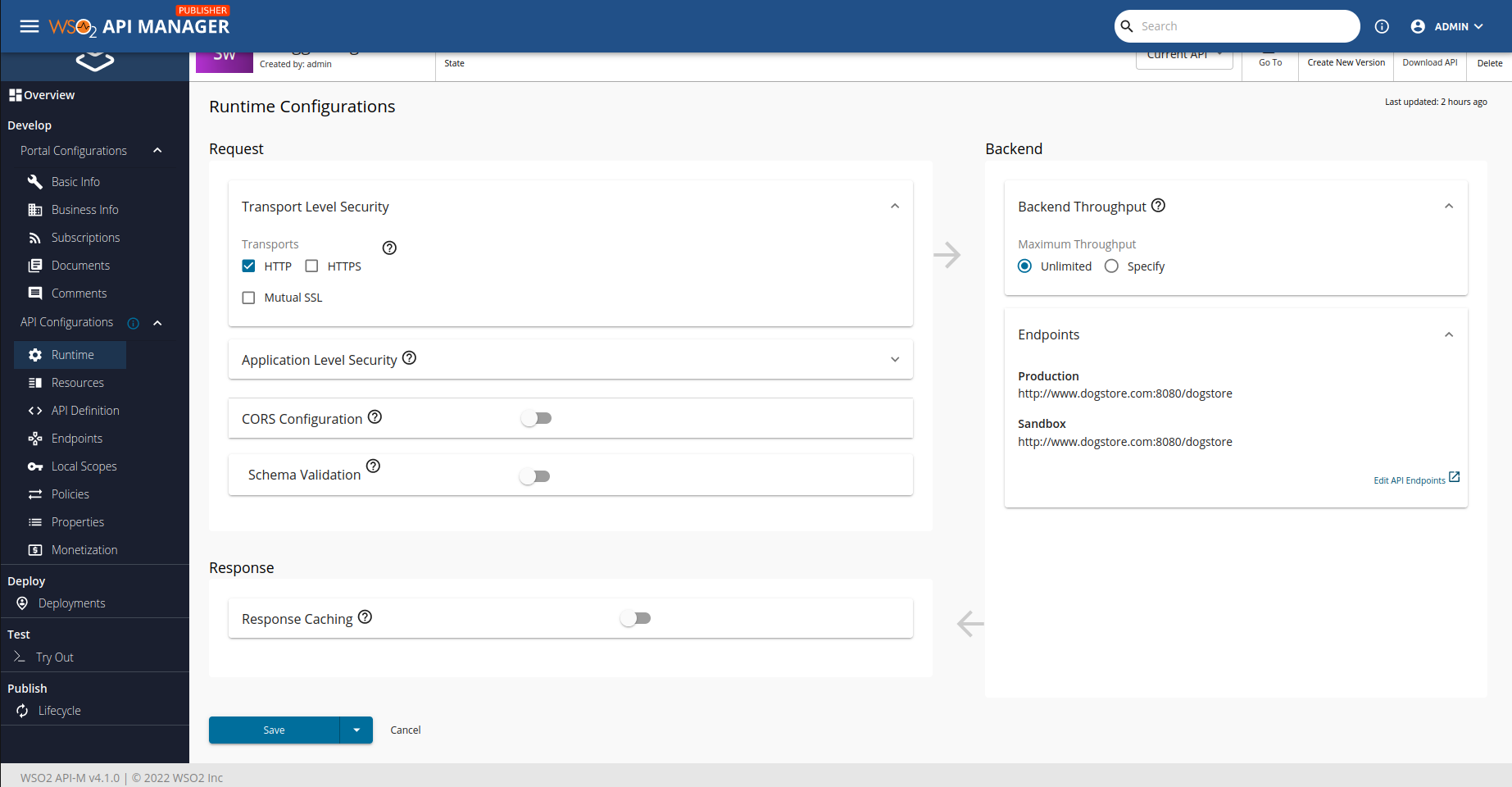 rest api interface selecting runtime