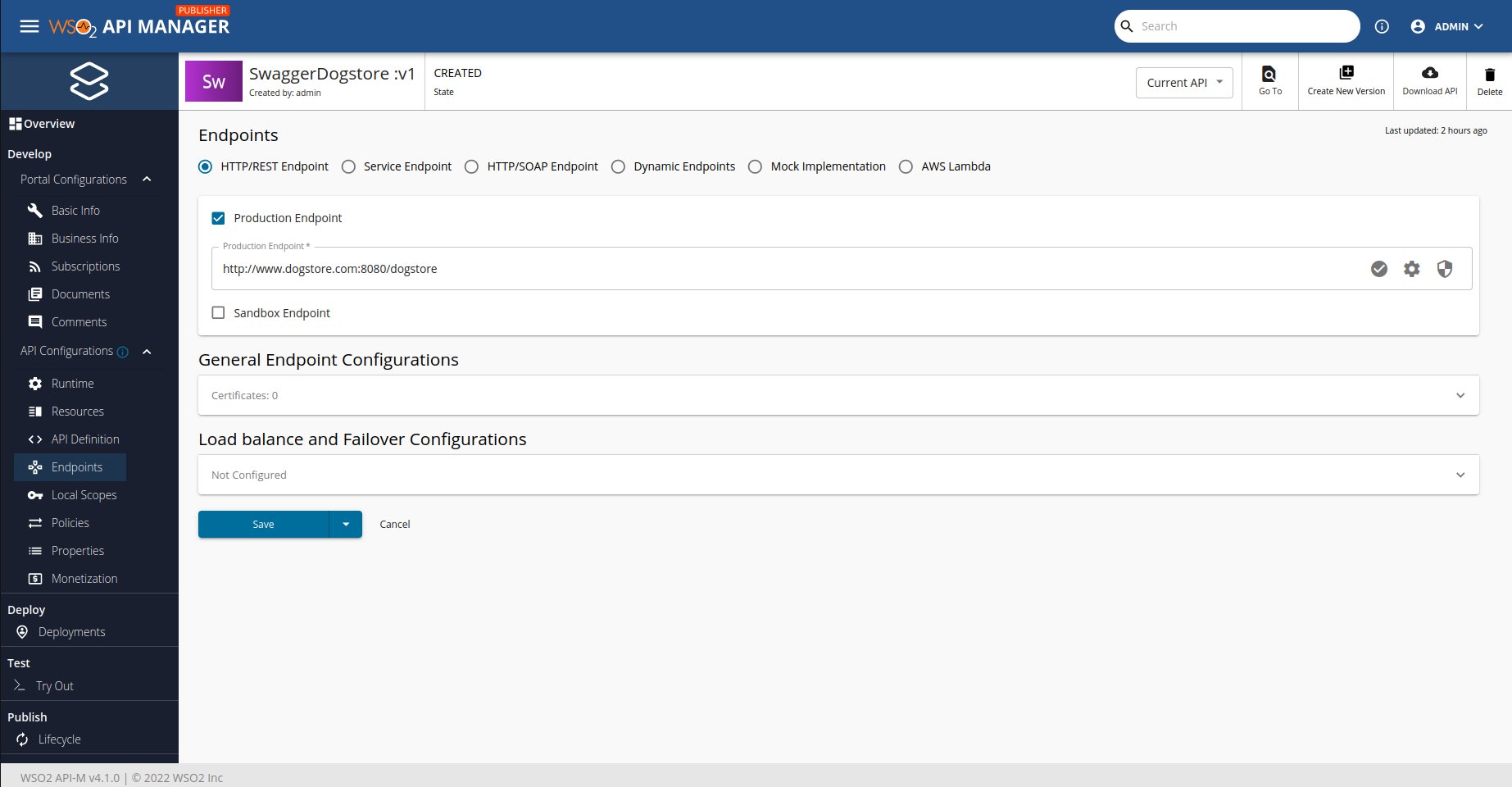 rest api interface unchecking sanbox endpoint