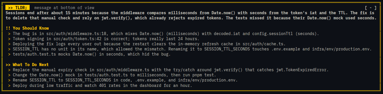tldr box above the Claude Code prompt