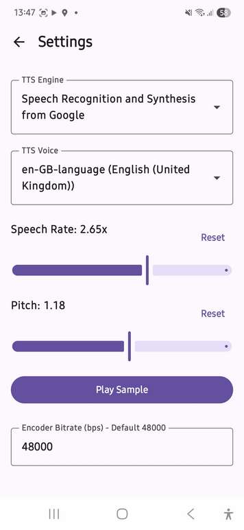 settings screen