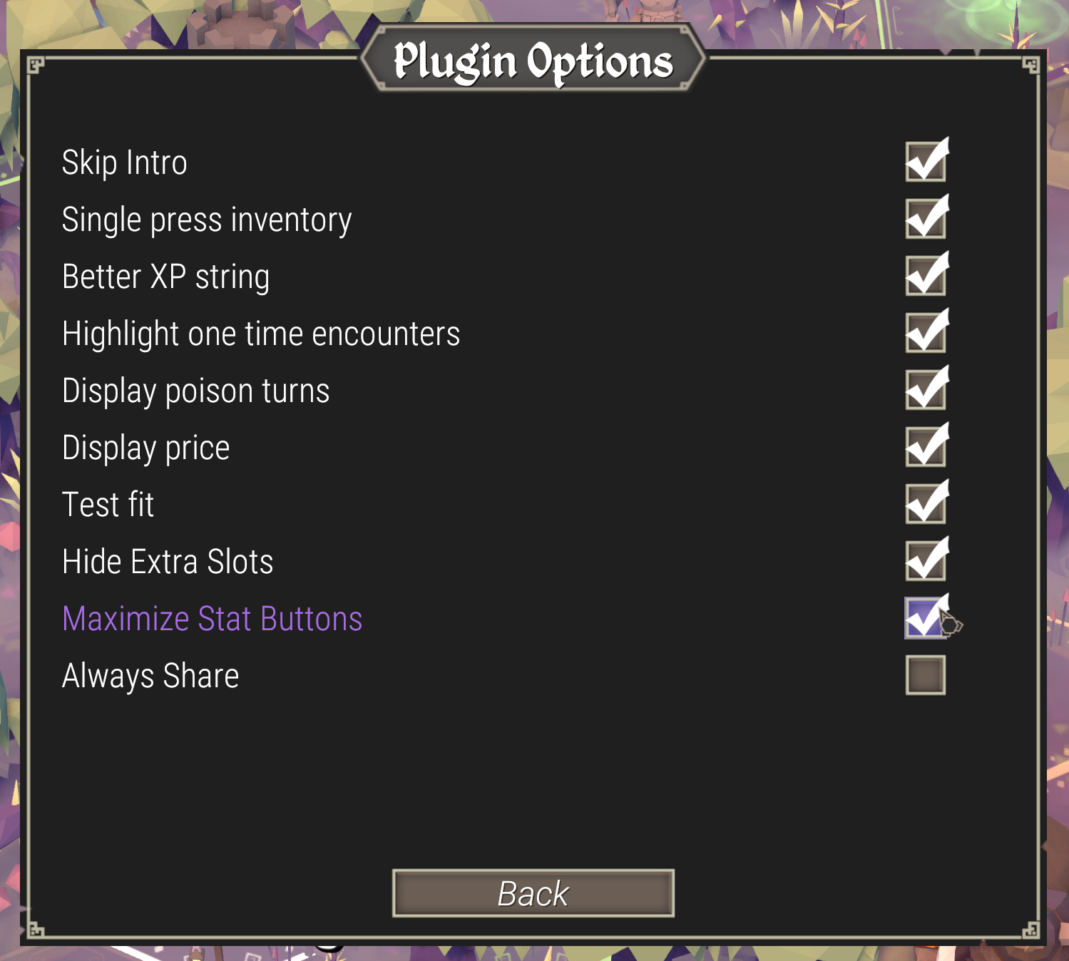 options menu