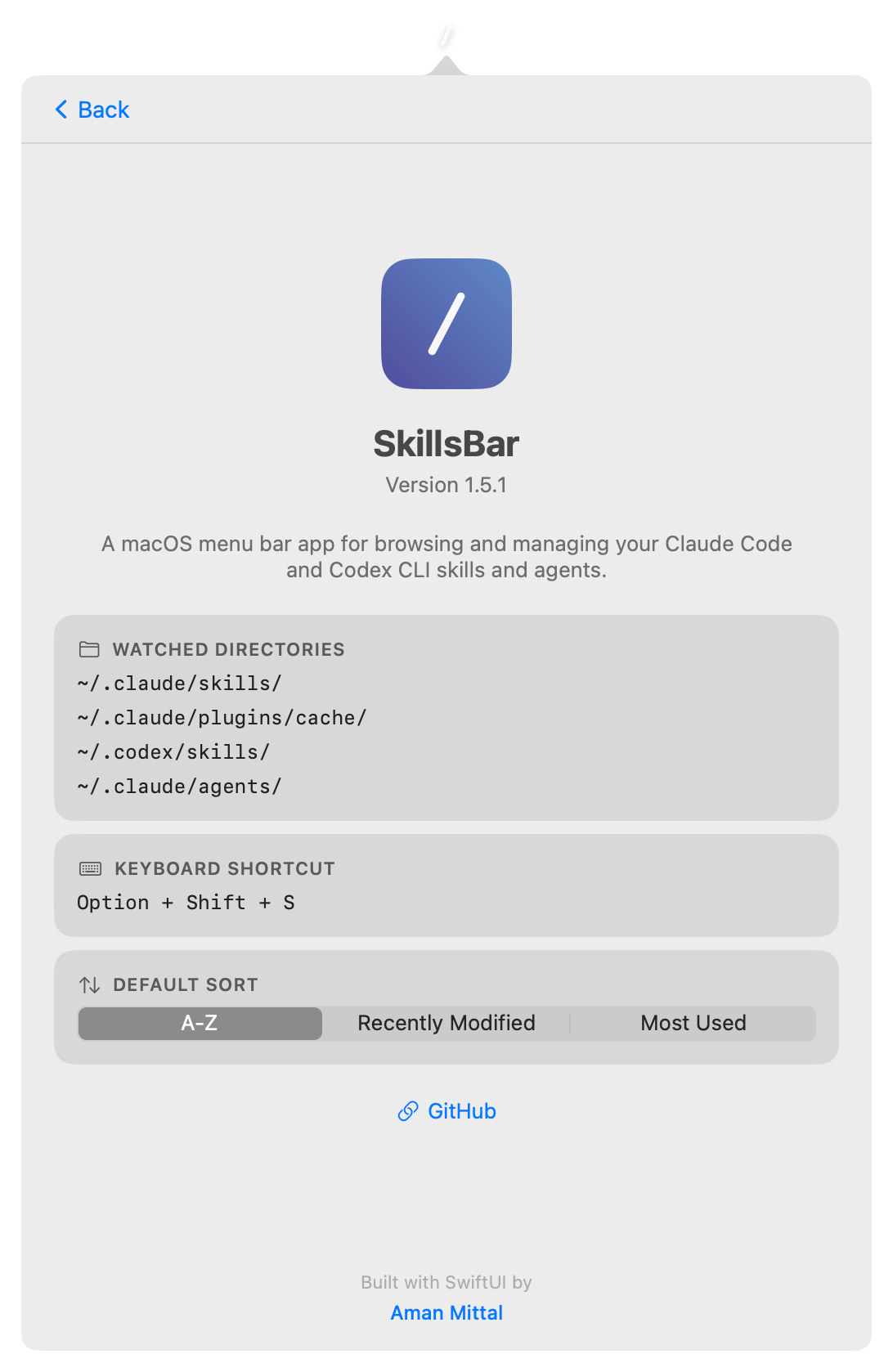 About view with sort options