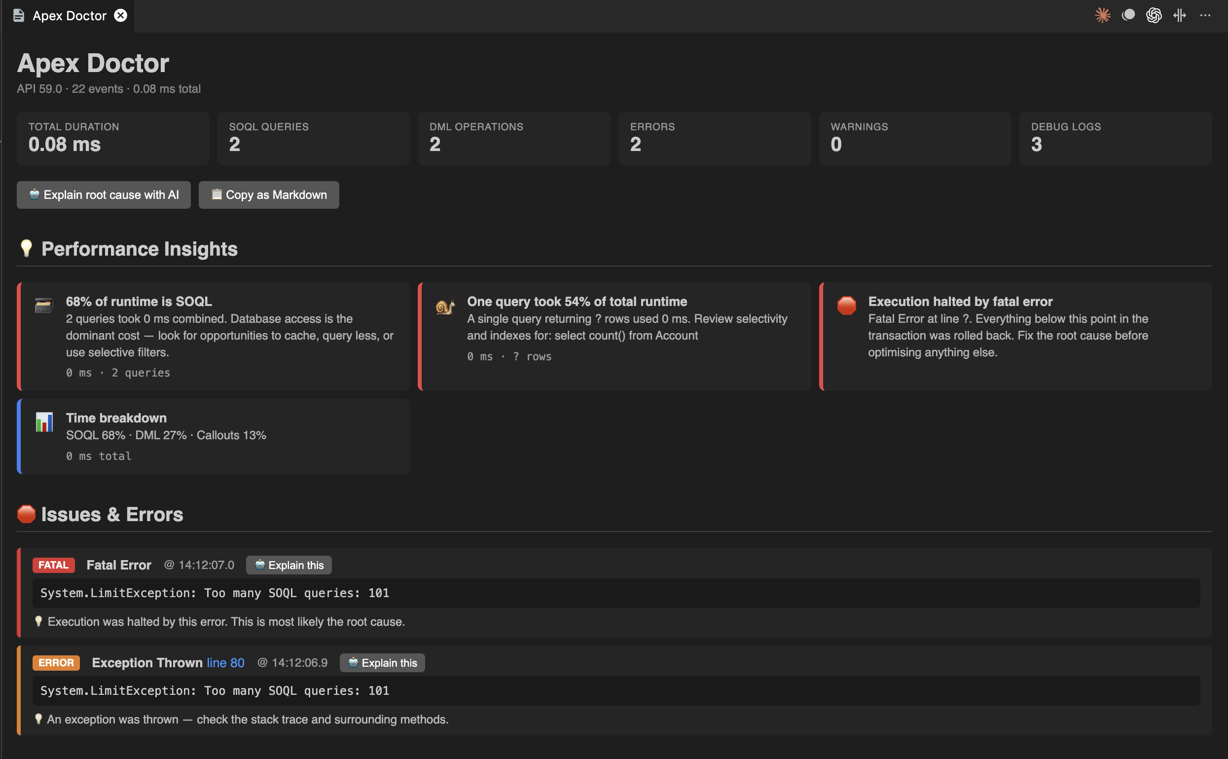 Apex Doctor — Performance Insights, Issues and Errors