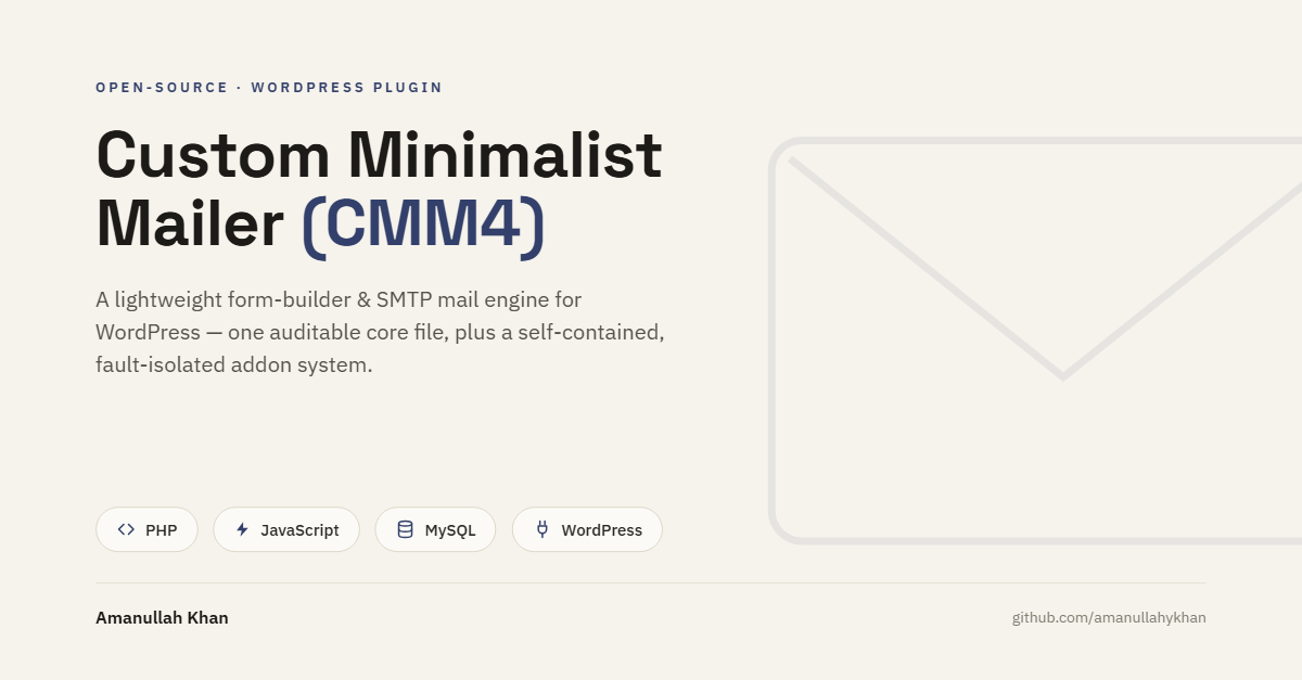 Custom Minimalist Mailer (CMM) - A lightweight, sandboxed wordpress form-builder and SMPT mail engine