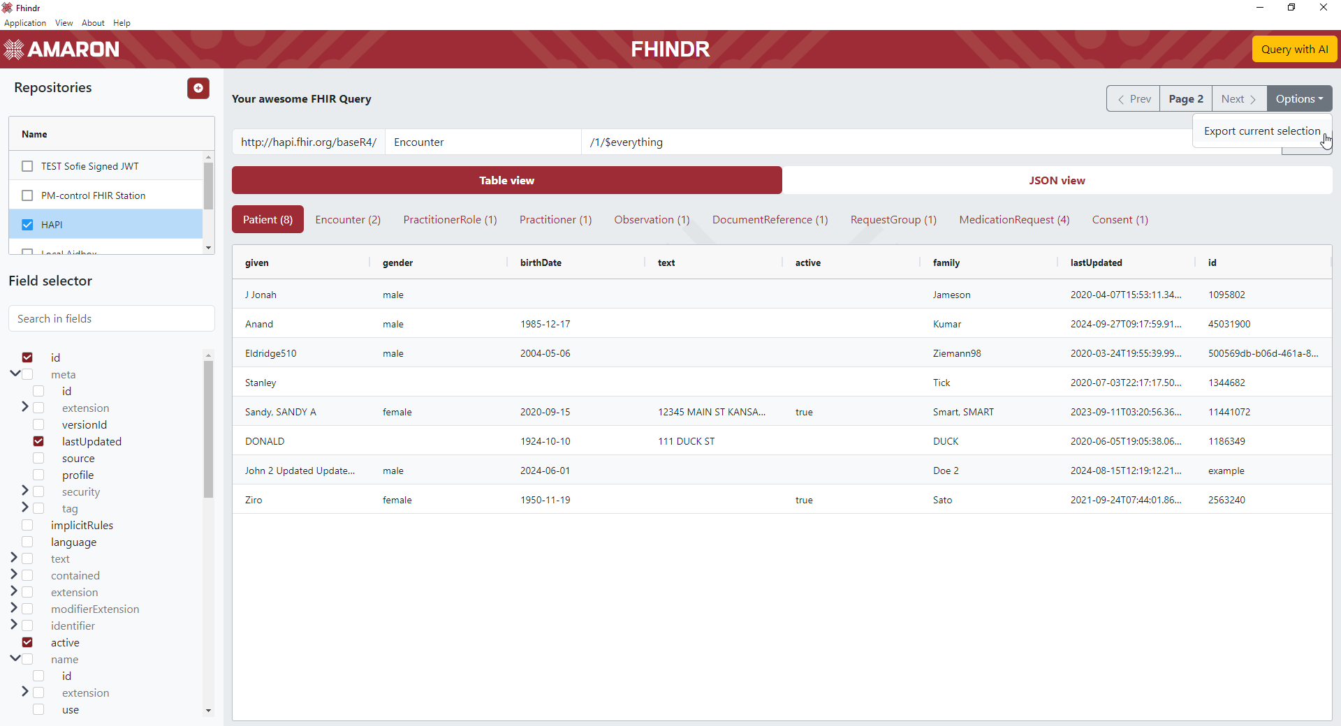 Export table data