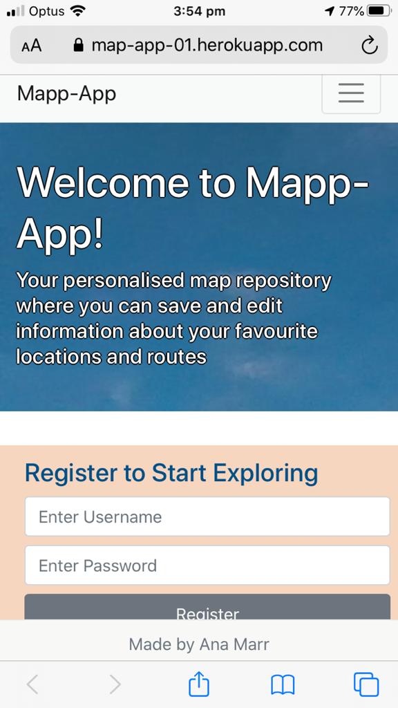 An image of the MapApp page on mobile.