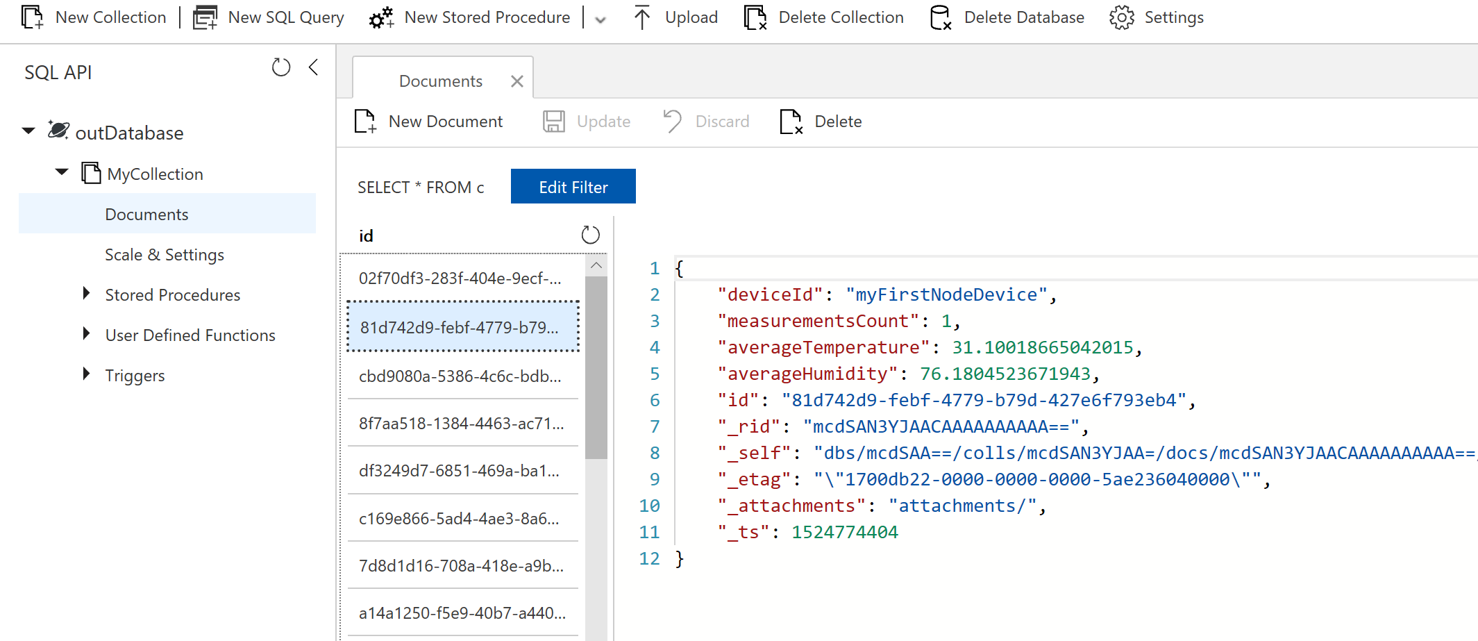 Cosmos DB stored data