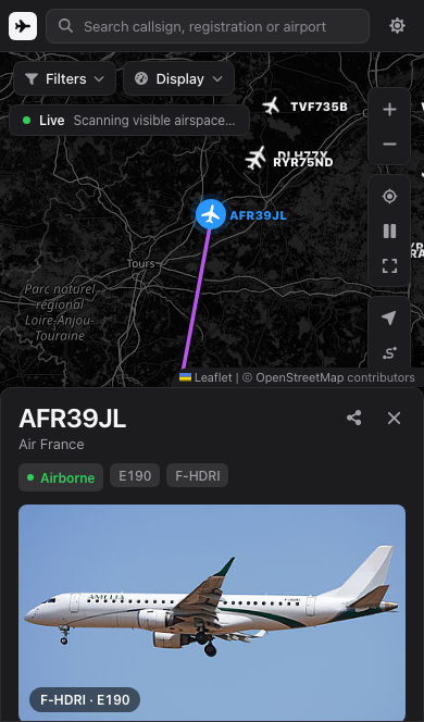 Selected aircraft on a phone