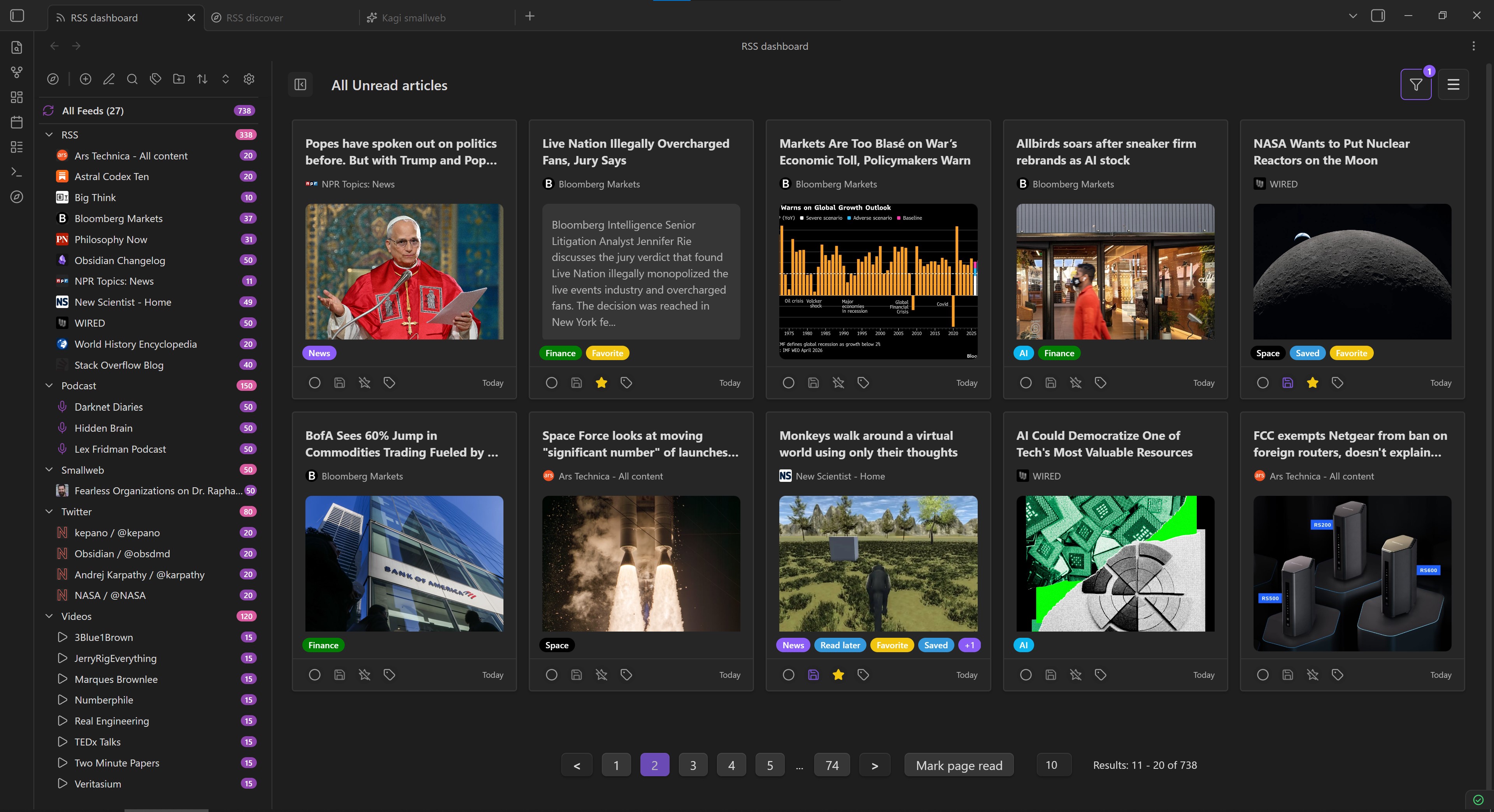 RSS Dashboard main dashboard view