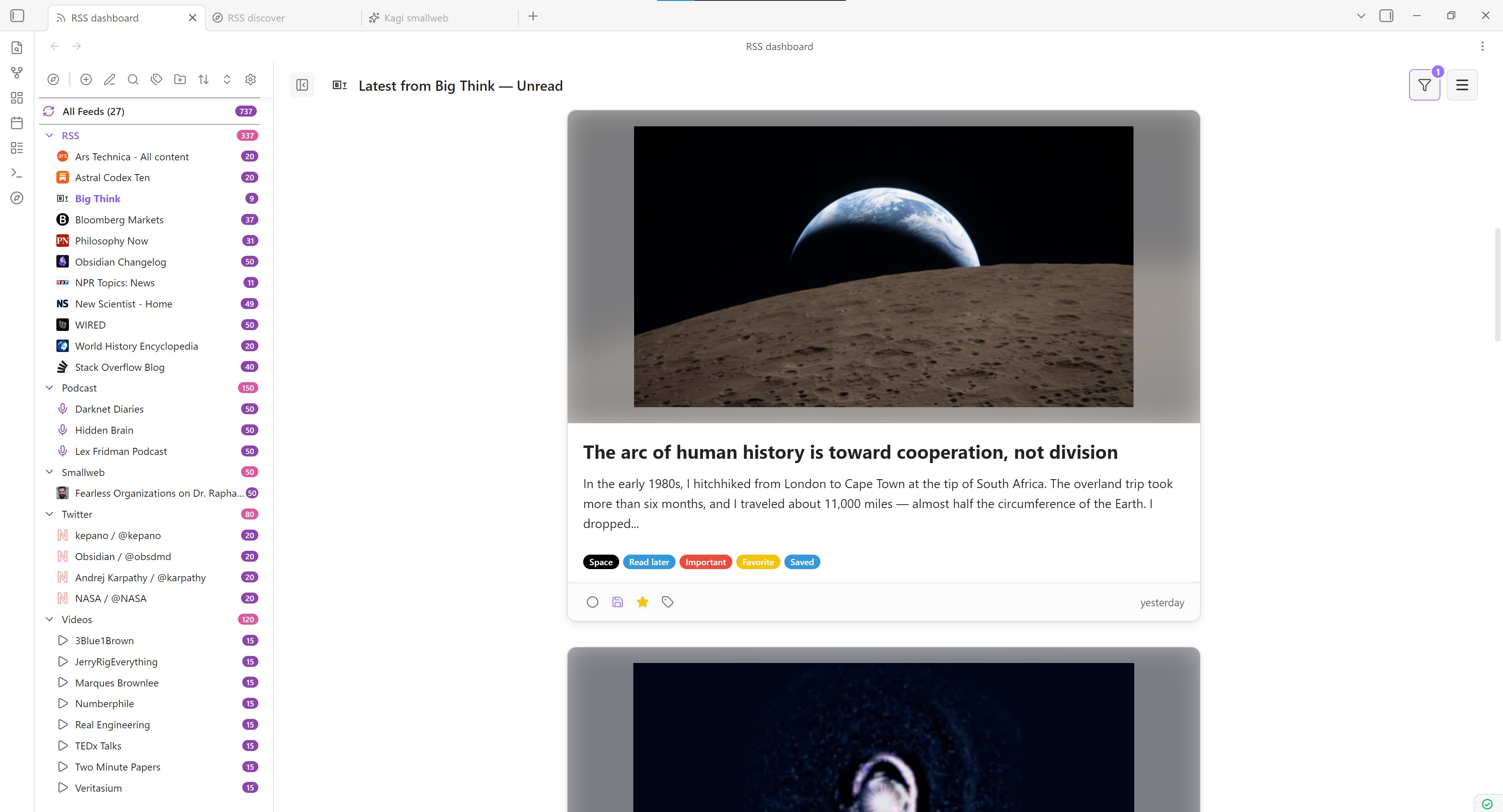 RSS Dashboard feed view in light mode