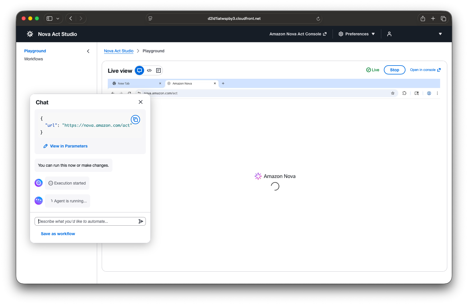 Nova Act quick deploy studio — Playground