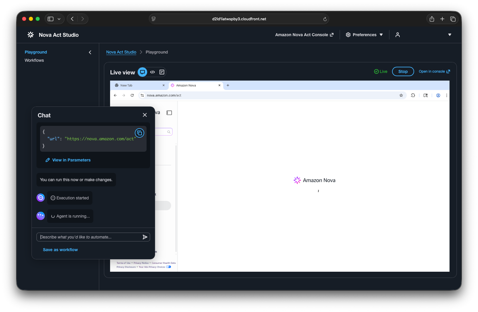 Nova Act quick deploy studio — Playground