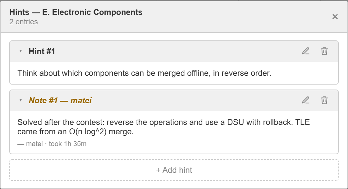 Hints and notes dialog