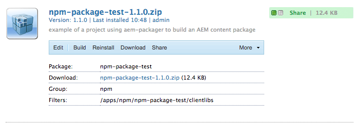 Package installed in AEM Package Manager