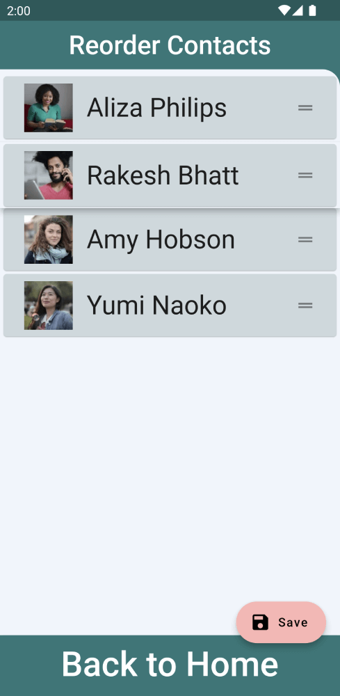 Favourite Contacts reorder screen