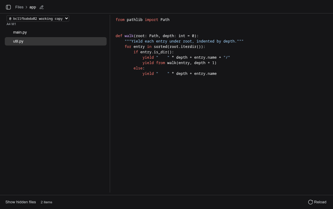 filestab showing syntax-highlighted Python source in the View pane