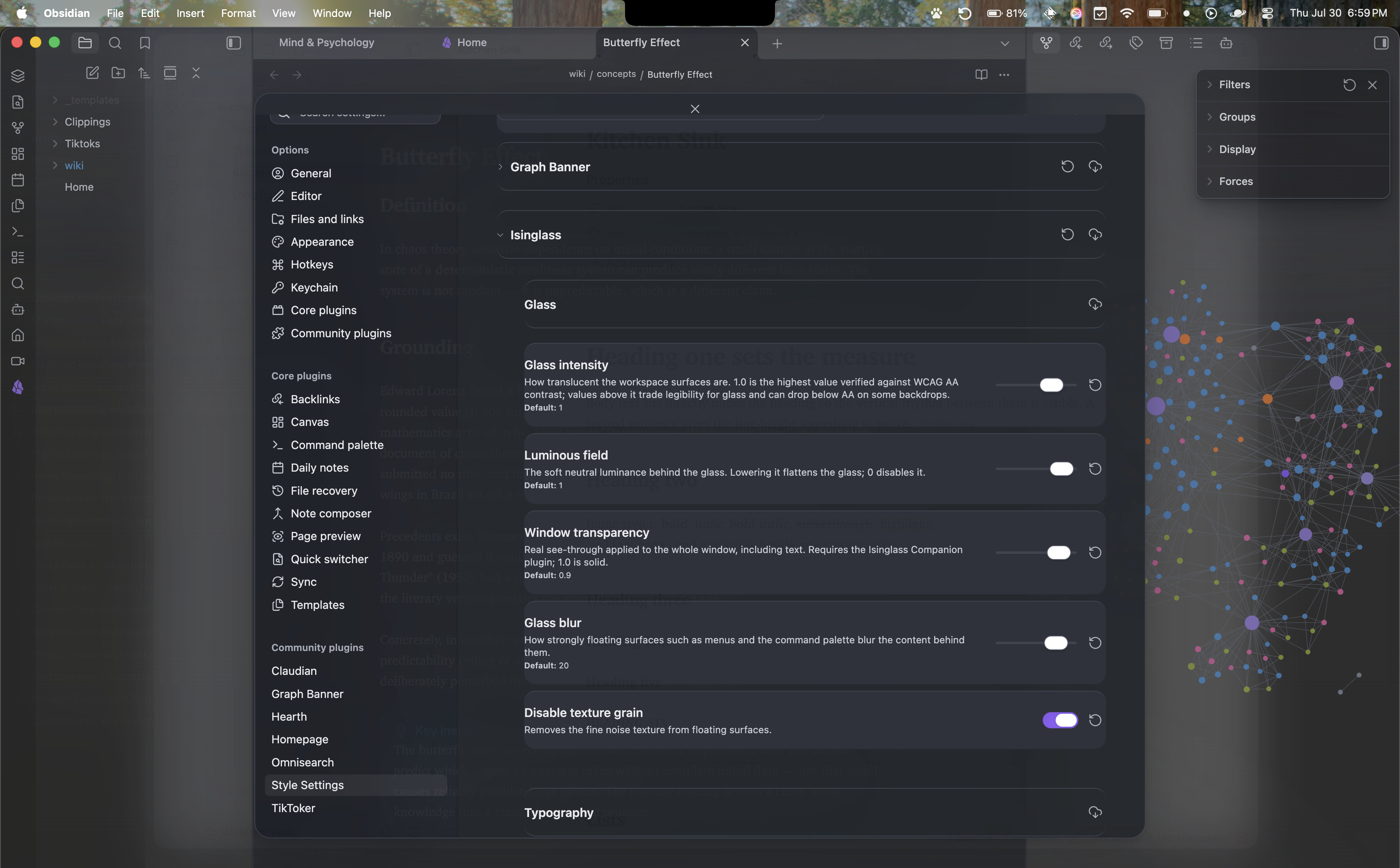 Style Settings panel