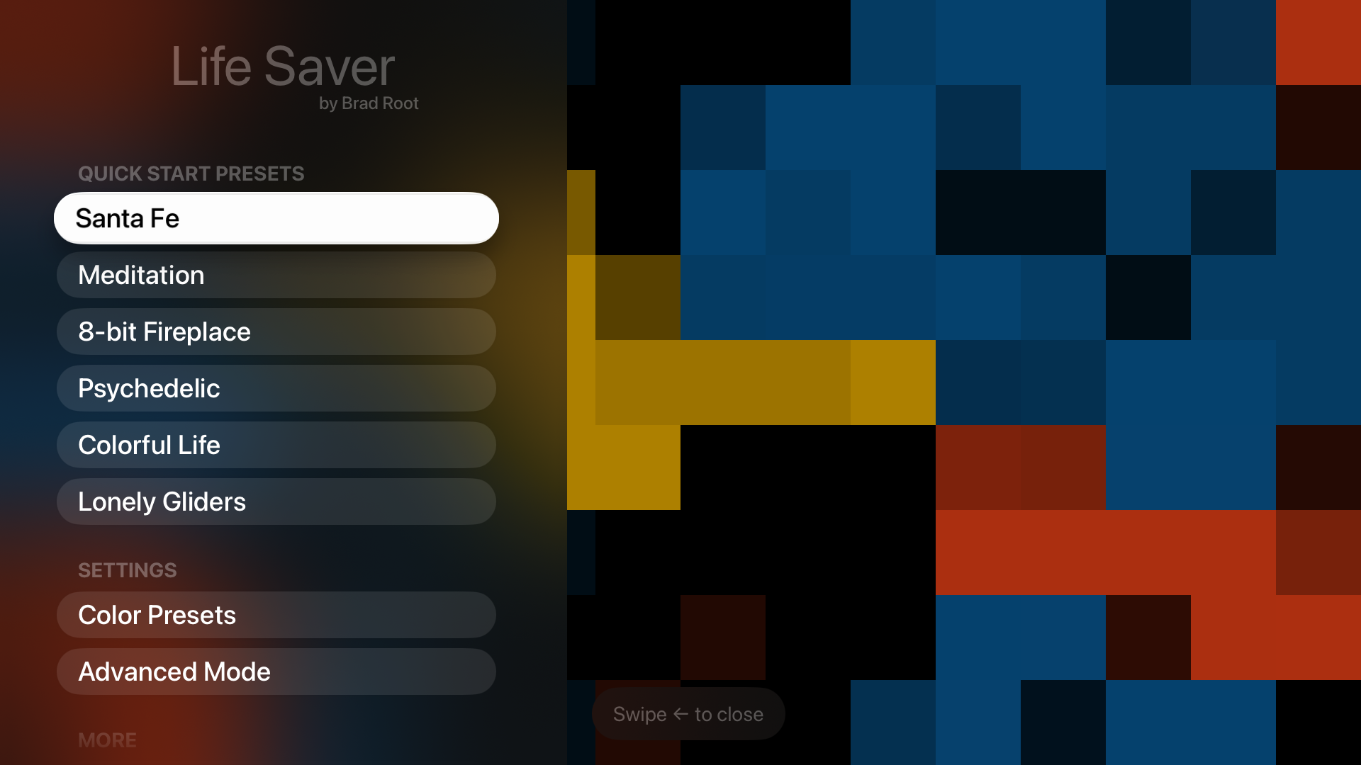 Life Saver tvOS Main menu