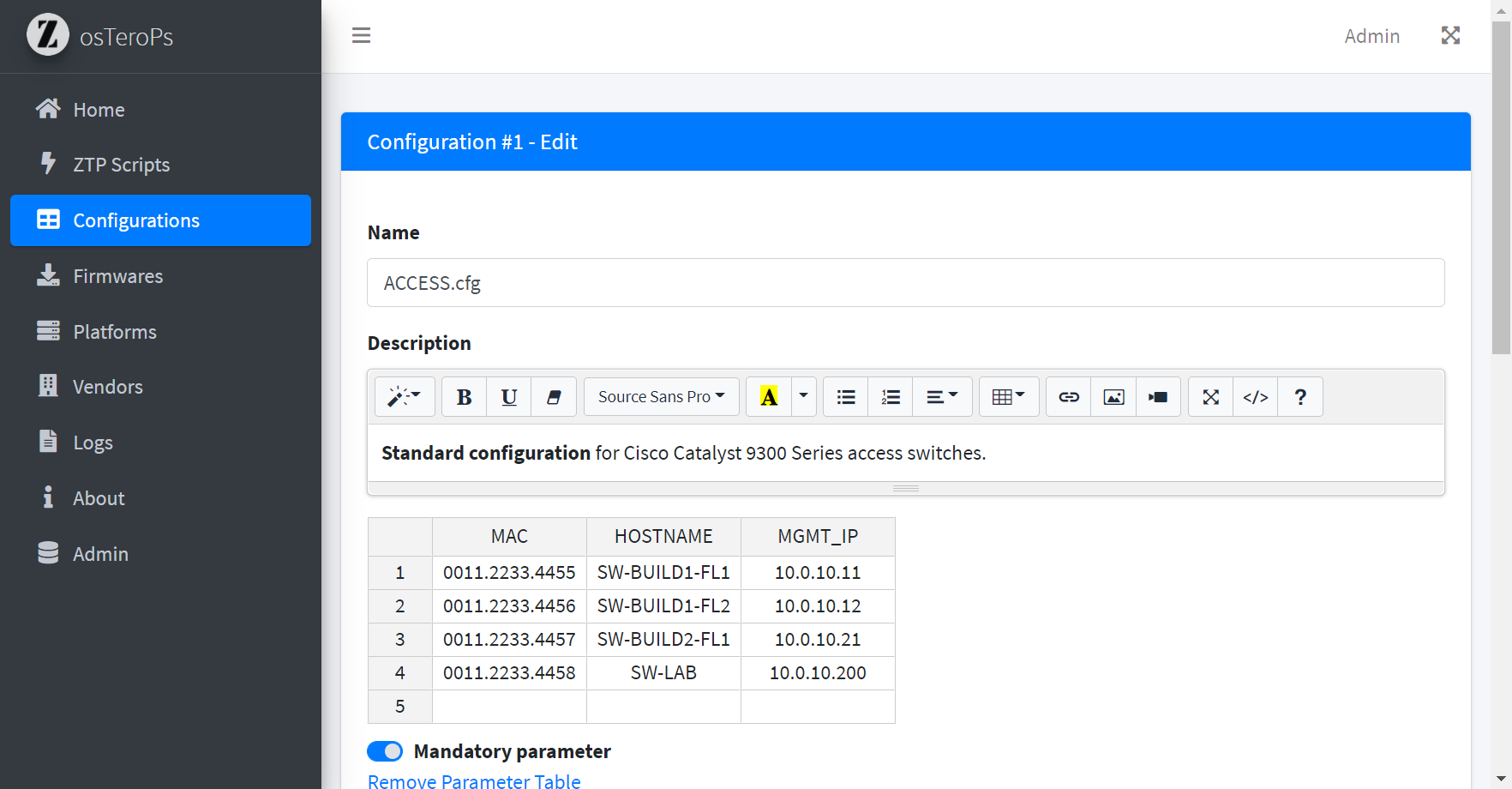 Config's detail