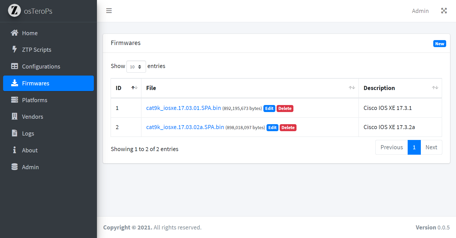 Firmwares' list