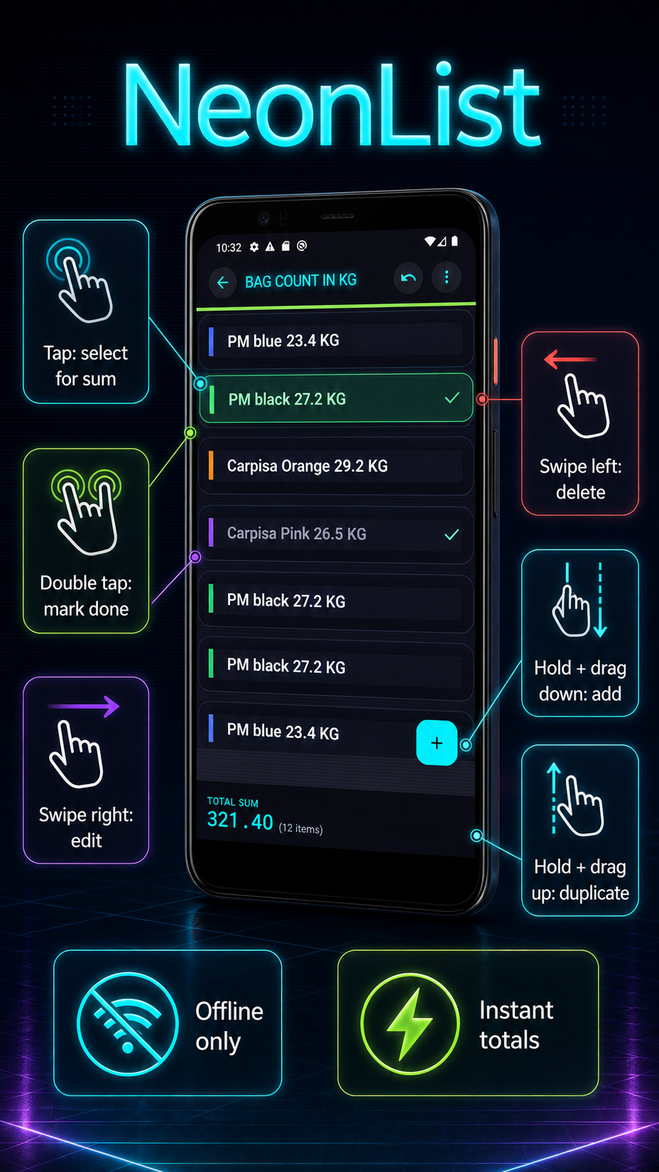 NeonList gesture tutorial