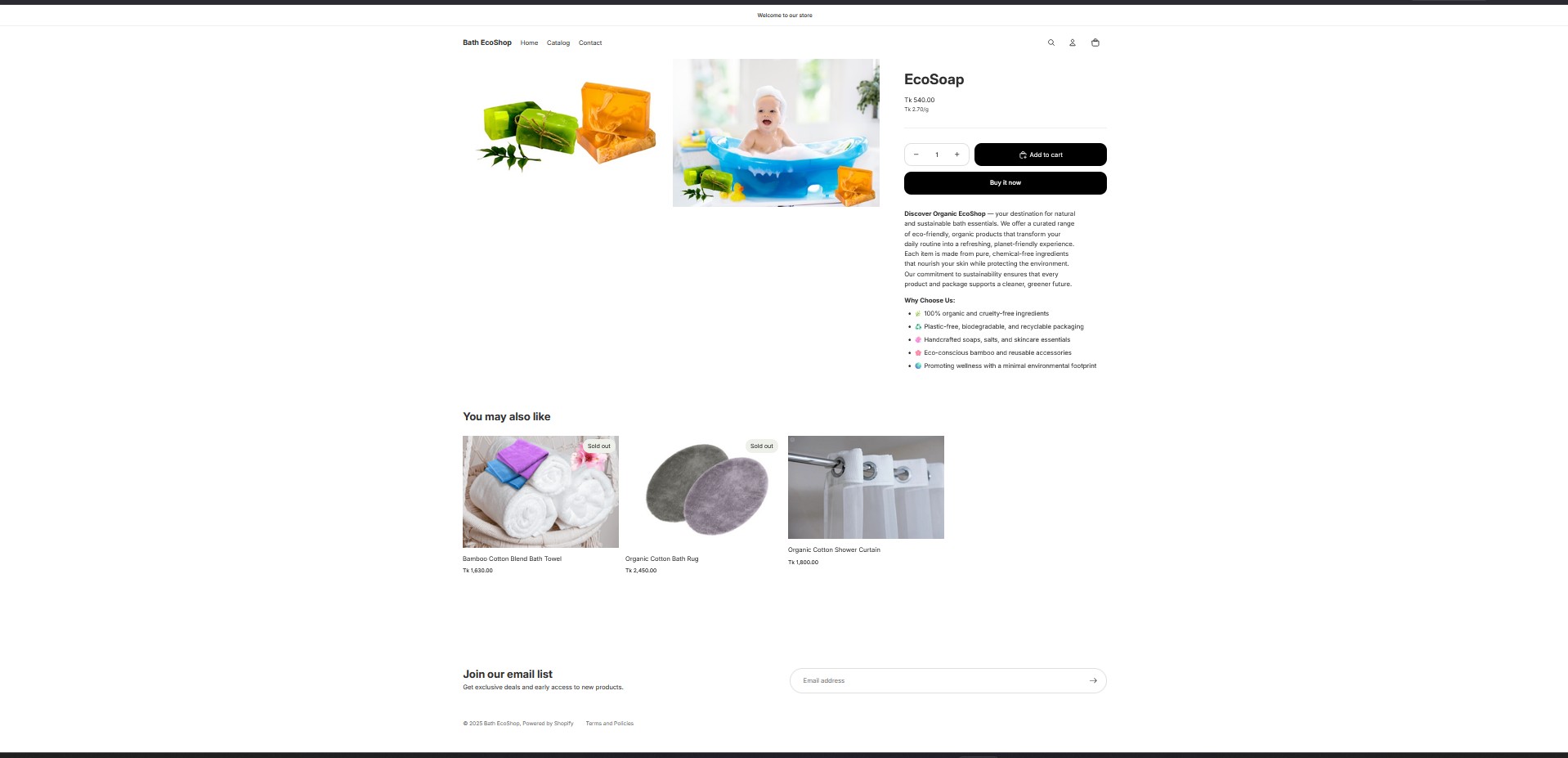Shopify product management interface showing product setup and configuration.