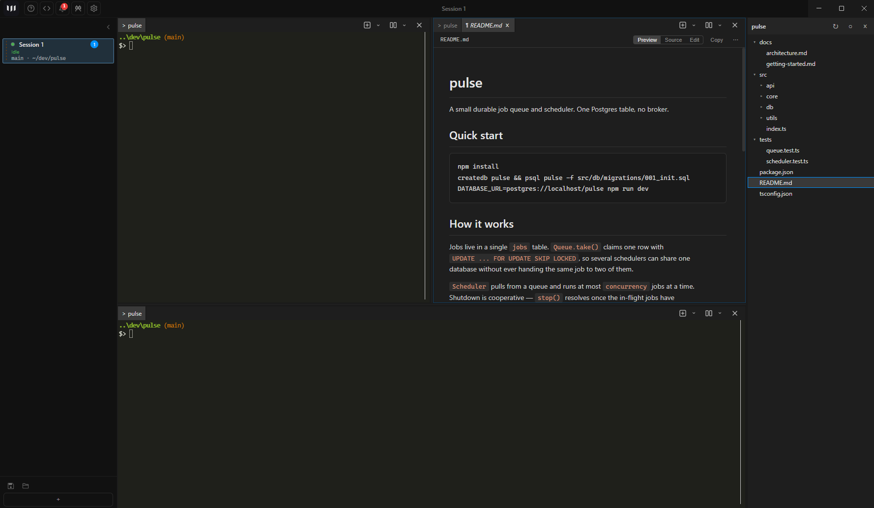 File explorer panel beside a markdown preview
