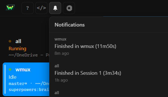 Notification panel listing agent completions