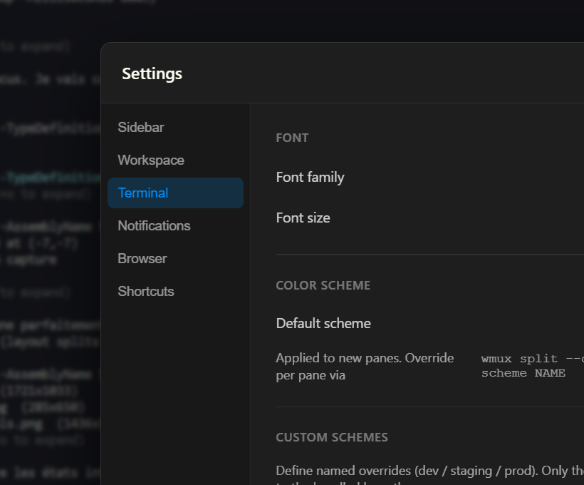 Settings panel showing color scheme selection