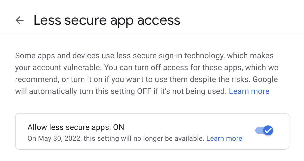 Less secure app access - (Gmail)