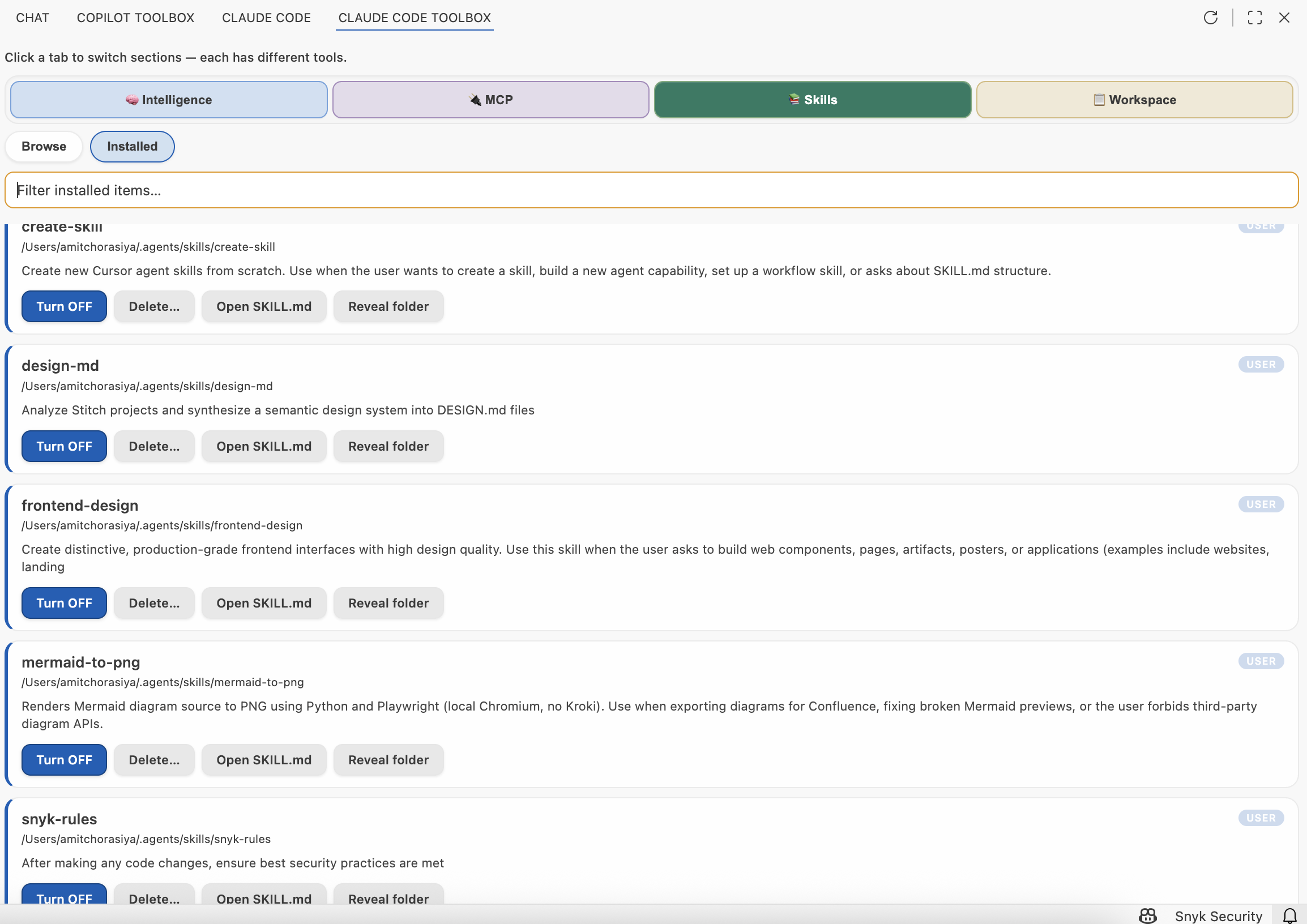 Skills: installed local skill folders