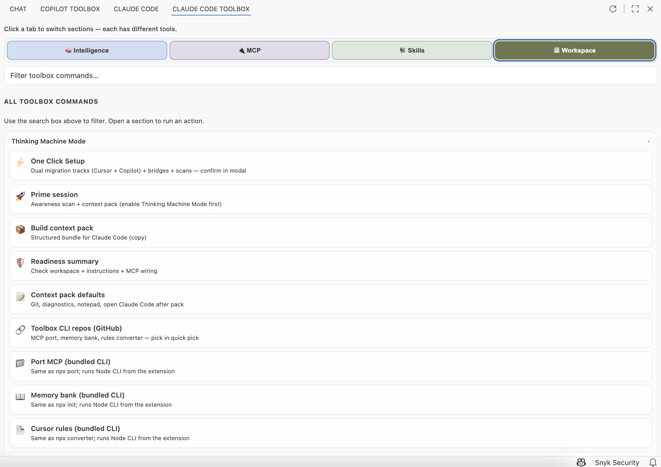 Workspace: toolbox commands