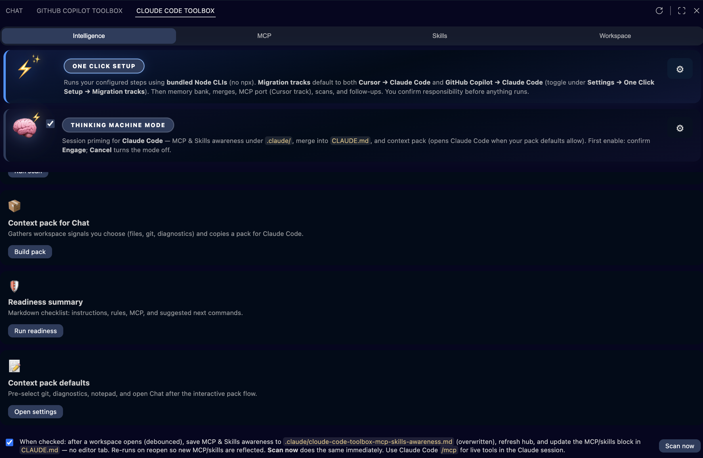 Intelligence: context pack and readiness actions