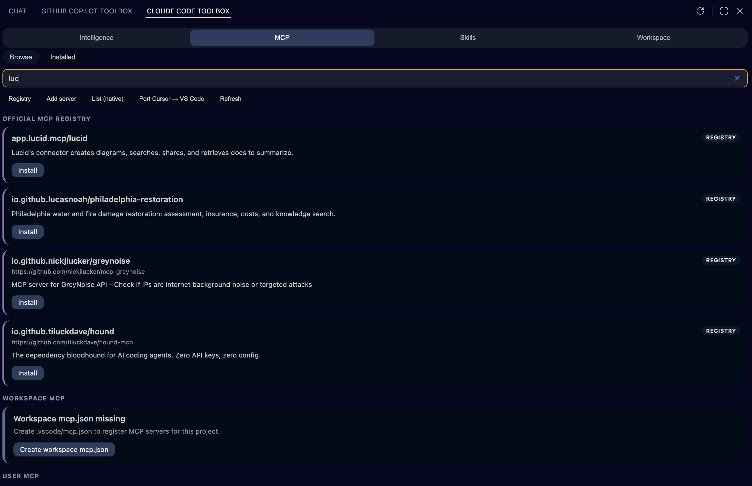 MCP: registry browse & search