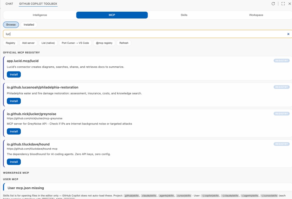 MCP: registry search
