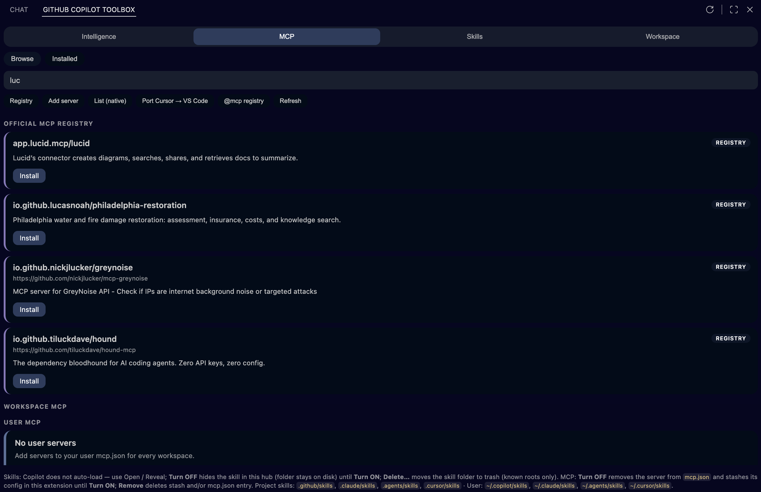 MCP: registry browse & search