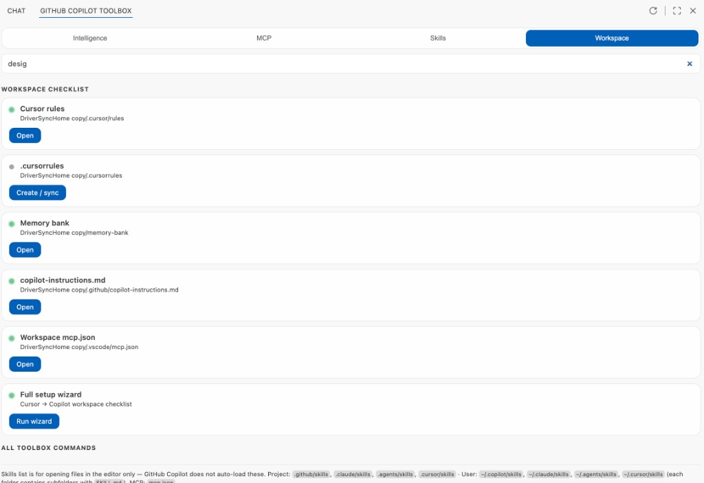 Guide and toolbox commands