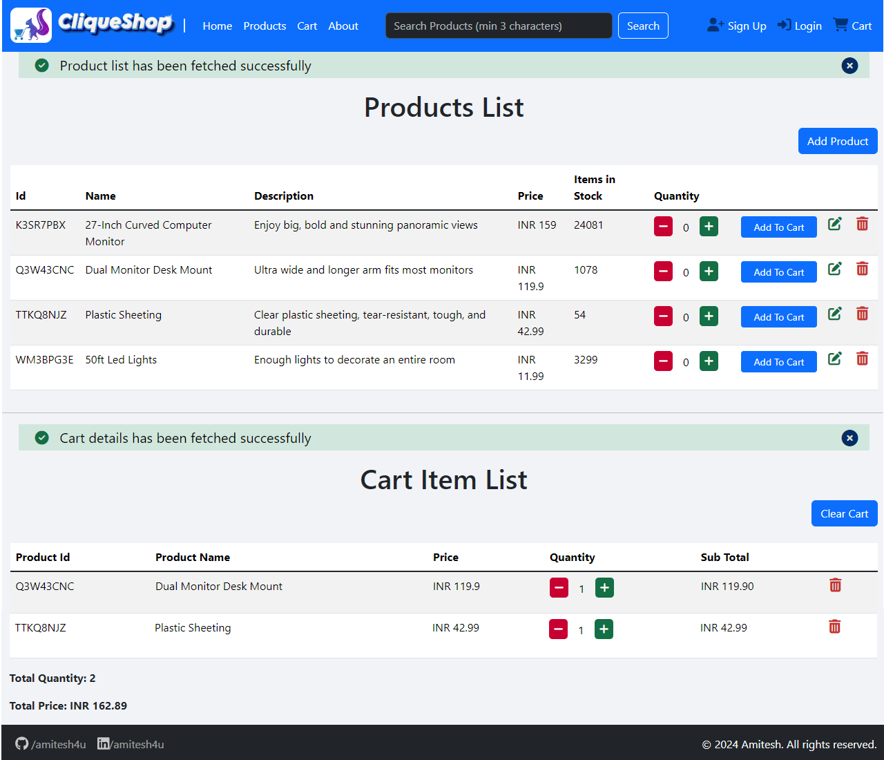 CliqueShop application page snapshot