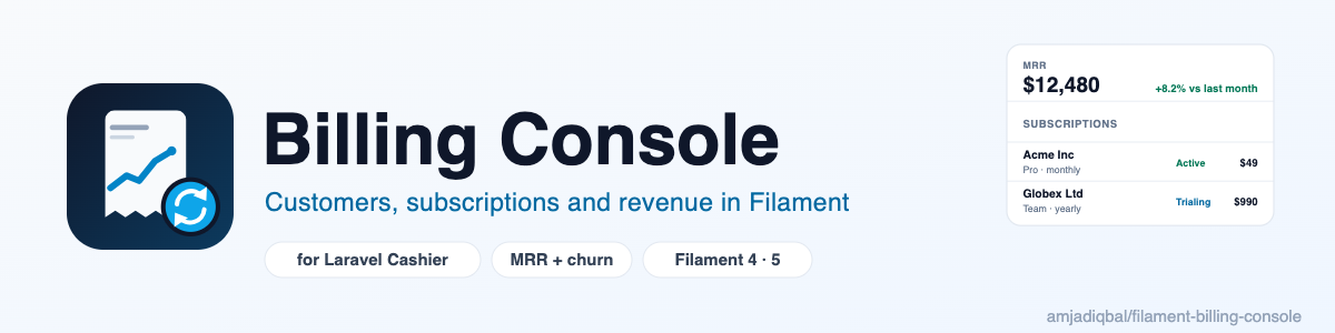 Billing Console: customers, subscriptions and revenue in Filament